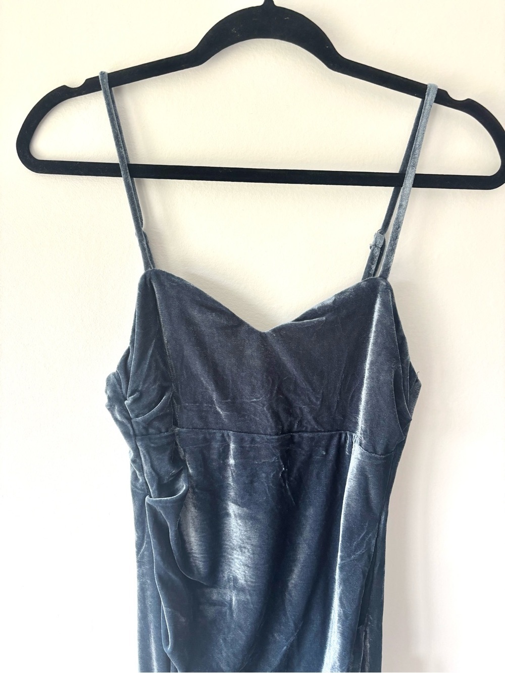 Lulus Plush Personality Slate Blue Velvet Ruched Bodycon Midi Dress Formal - Picture 5 of 13